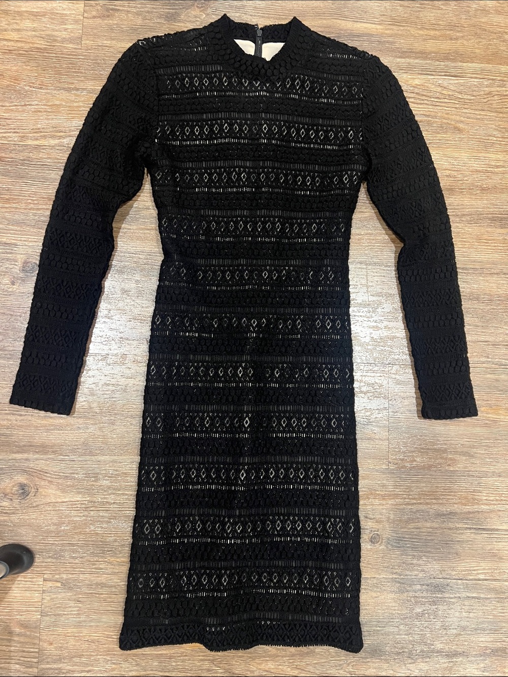 Alice + Olivia Black Long Sleeve Lace Knit Midi Dress